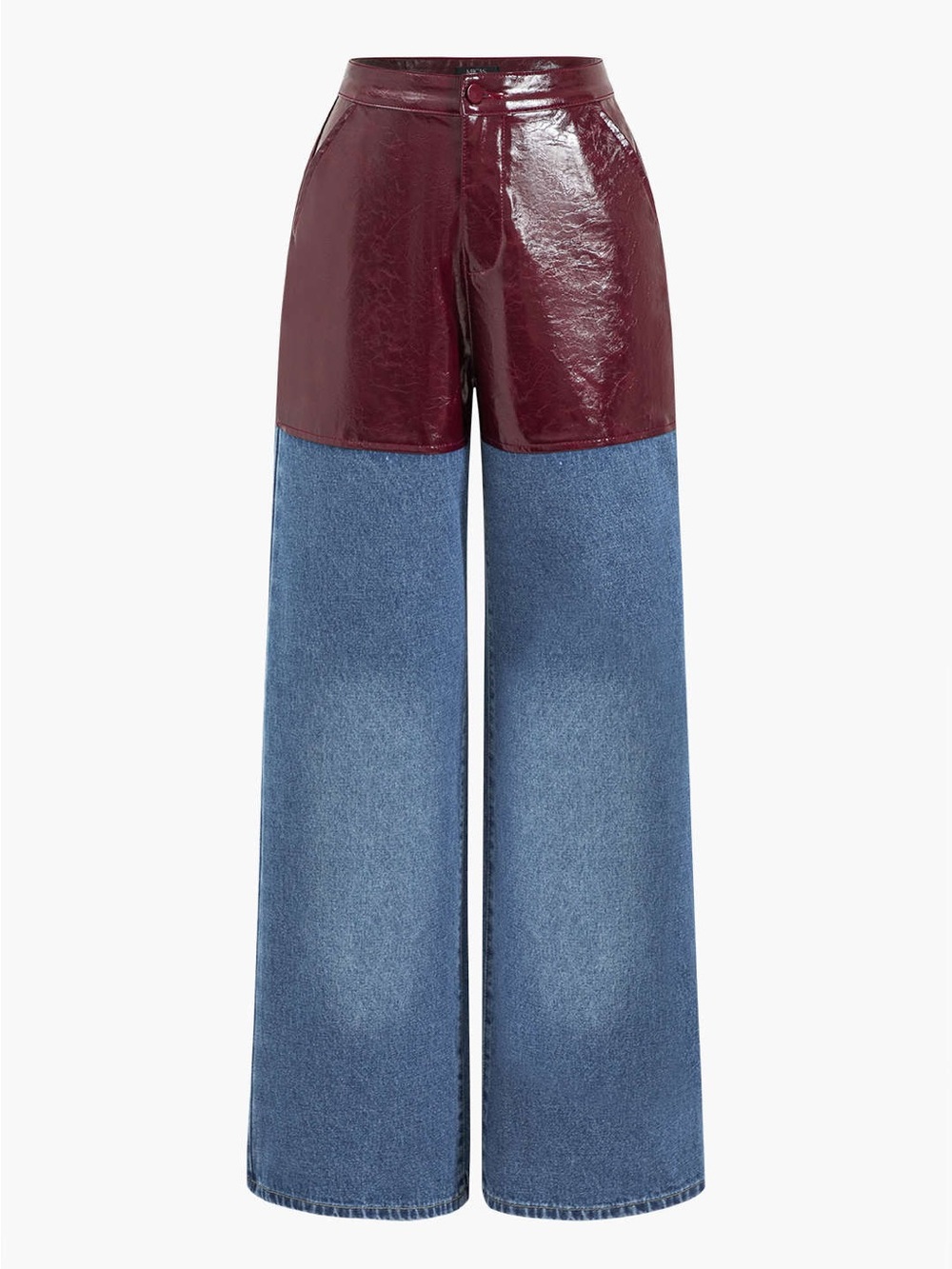 Micas Faux Leather Patchwork Straight Leg Jeans